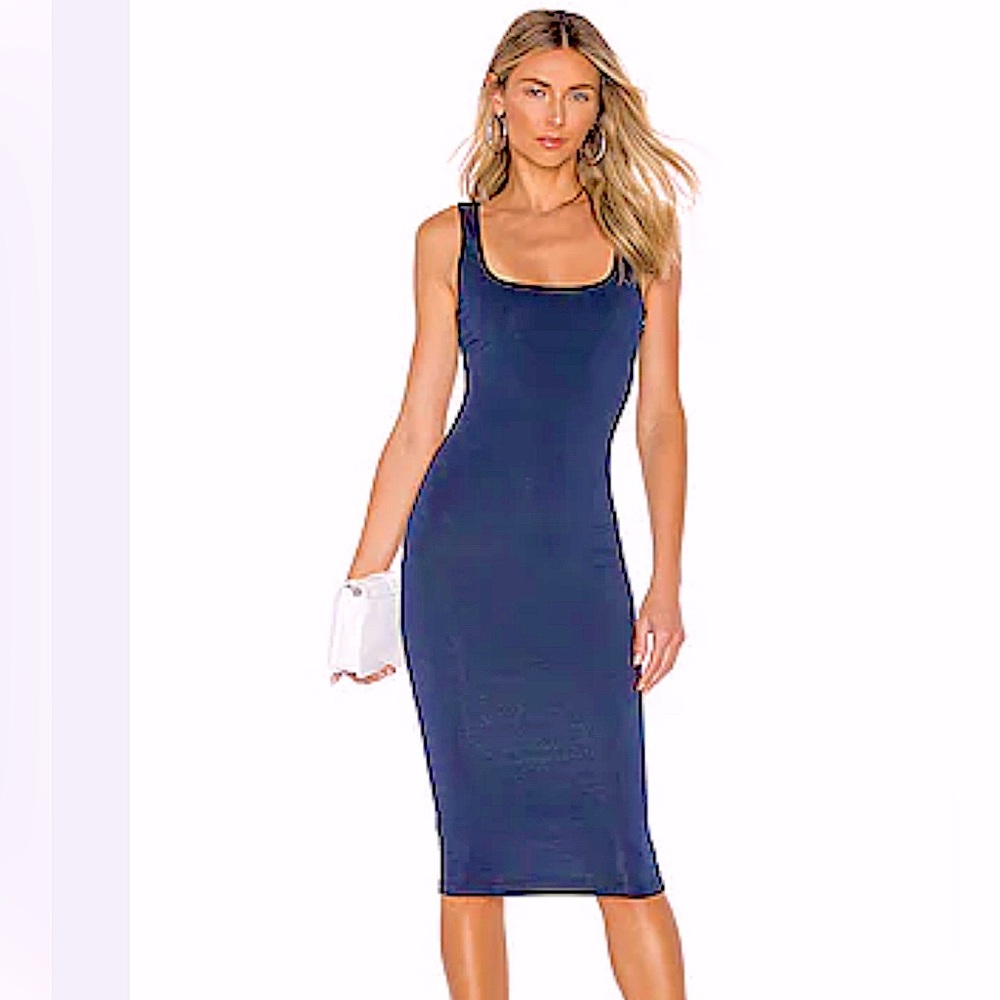 Susana Monaco Revolve Stretch Denim Midi Dress Blue Bodycon NWT Size XS Sold Out